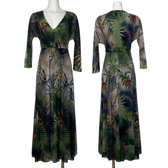 Jean Paul Gaultier Soleil Maxi Dress M Floral Long Sleeve V-Neck Designer Rare - Picture 1 of 12